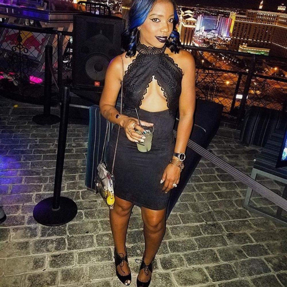 Black Lace & Suede Cutout Mini Dress